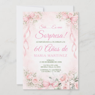Invitation Bow Blush Fleurs Rose Sorpresa 60 Ans Anniversaire