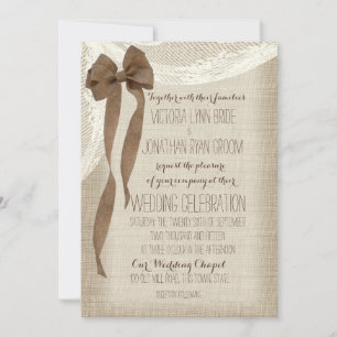 Invitation Bow Burlap et Cascade de dentelle