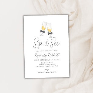 Invitation Bow Champagne Verre Sip & Voir Baby shower