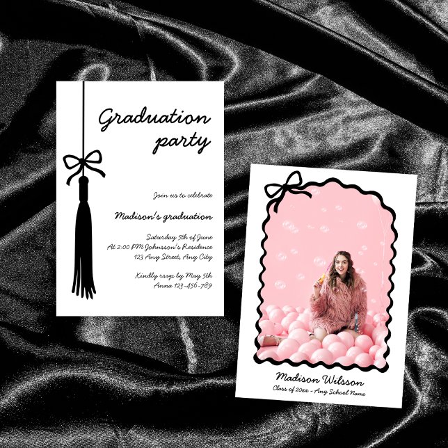 Invitation Bow Chic Black & White Grad Photo 2025 Graduation (Bow Chic Black & White Grad Photo 2025 Graduation Invitation)