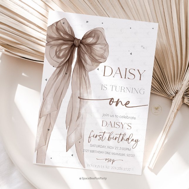 Invitation Bow Coquette Chocolate Mocha Anniversaire  (Bow Coquette Birthday,Elegant coquette,ribbon pamper party,Bow Any Age Party, Party decoration bow,)