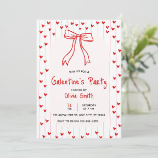 Invitation bow coquette galentines party invite , red hearts