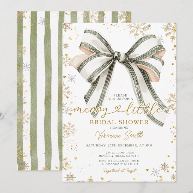 Invitation Bow coquette Merry Little Christmas Bridal Shower (Devant / Derrière)