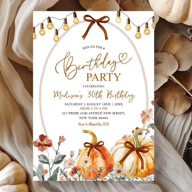 Invitation Bow Coquette Pumpkin Wildflower Birthday Party (Créateur téléchargé)