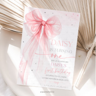 Invitation Bow Coquette Rose 1er Anniversaire