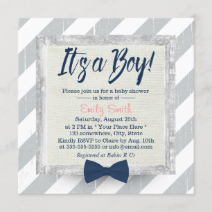 Invitation Bow Cravate bleu marine Baby shower Gris Gris #2