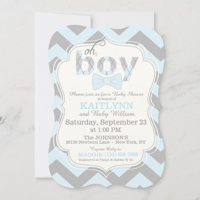 Invitation Bow-cravate et Chevron Print Boy Baby shower Invit (Devant)