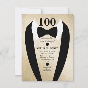 Invitation Bow Cravate Tuxedo Gold 100e anniversaire Invitati