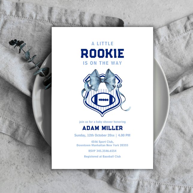Invitation Bow Crest Rookie Football Sport Baby Shower  (Bow Crest Rookie Football Sport Baby Shower Invitation)