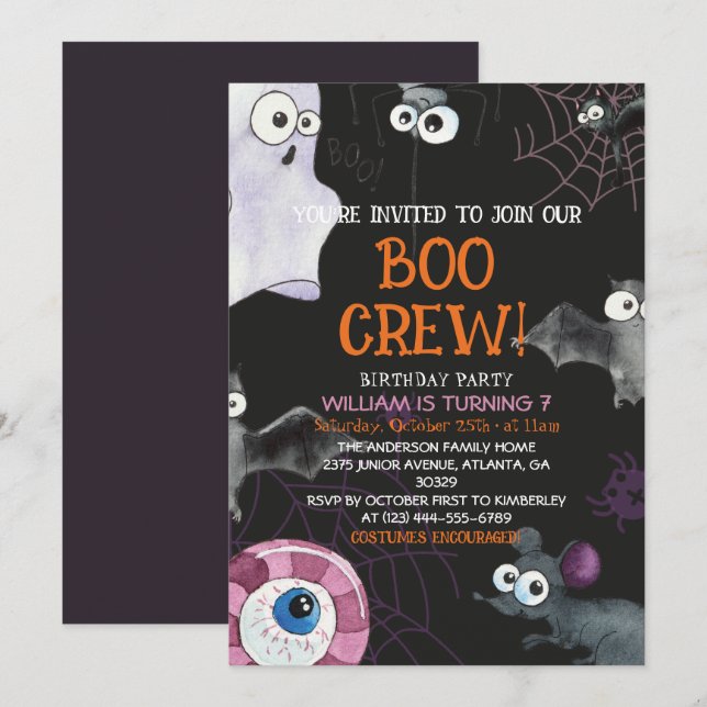Invitation Bow Crew Fun Kids Halloween fête d'anniversaire (Devant / Derrière)