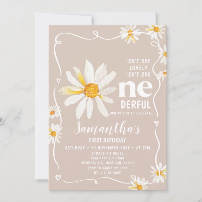 Invitation Bow Daisy Flowers n'est-elle pas un anniversaire m (Devant)