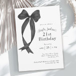 Invitation Bow de coquette noir élégant Fête d'anniversaire 2<br><div class="desc">Célébrez un 21e anniversaire dans un style féminin et coquet avec cette simple et charmante invitation de fête mettant en vedette un nœud noir élégant et sophistiqué avec de longs rubans traînants. La simplicité de ce design associée au nœud noir chic en fait le choix parfait pour une célébration de...</div>