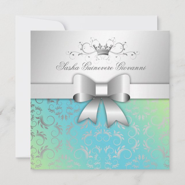 Invitation Bow Divin 311-Argent| Turquoise Lime Sweet 16 (Devant)