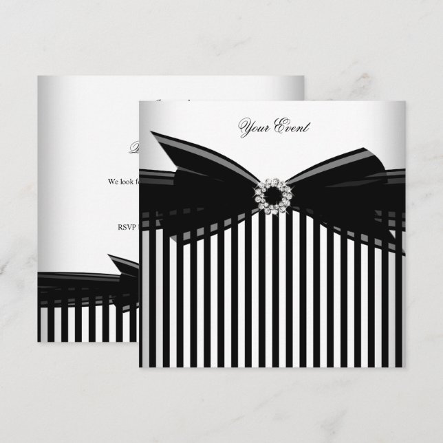 Invitation Bow d'occasion noir avec rayure blanche pour soiré (Devant / Derrière)