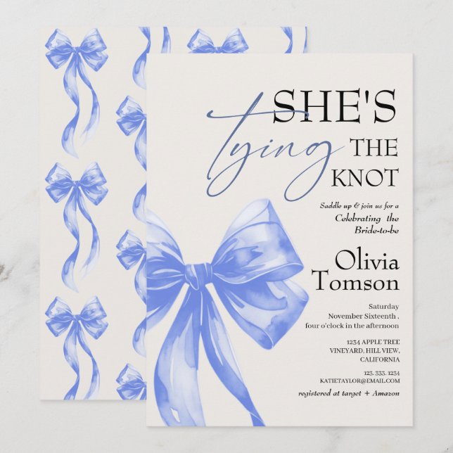 Invitation Bow Elle Attache le Nœud Réception de Mariage (Devant / Derrière)