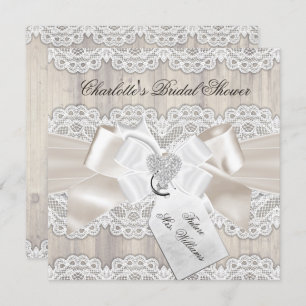Invitation Bow en dentelle vintage et Fête des mariées en boi