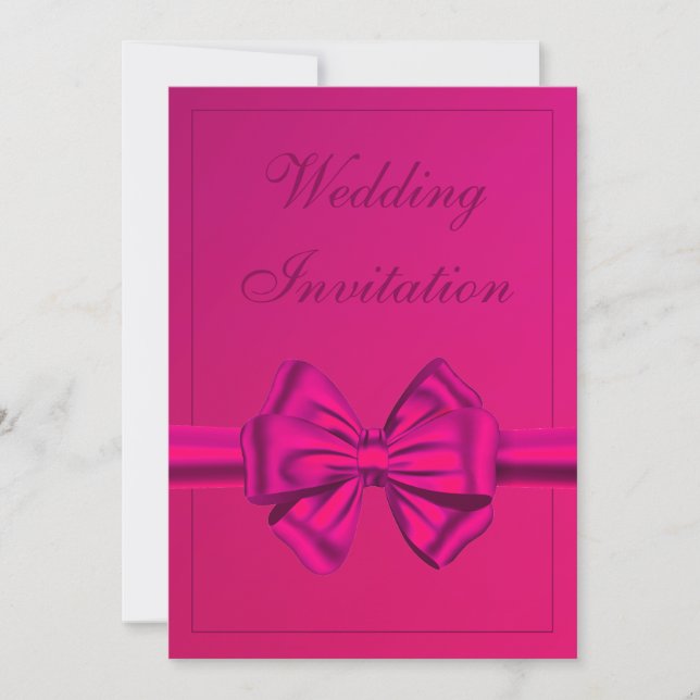 Invitation Bow en satin rose chaud - Mariage (Devant)