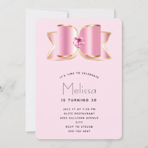 Invitation Bow en verre rose avec un centre Gemstone Annivers