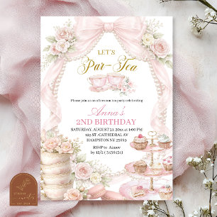 Invitation Bow et perles Tea for Two Anniversaire