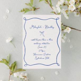 Invitation Bow et rubans Whimsical Mariage bleu français