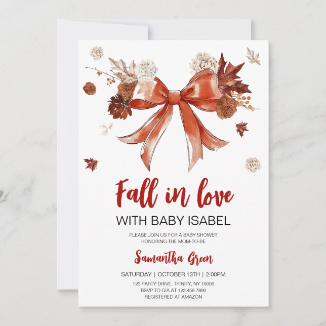 Invitation Bow Fall in Love with Baby Baby shower (Devant)