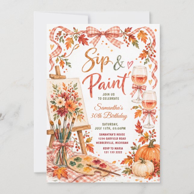 Invitation Bow Fall Pumpkin Floral Sip & Paint 30e Anniversai (Devant)