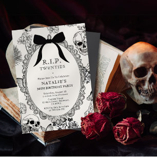 Invitation Bow Floral Skull RIP Années 30e fête d'anniversair