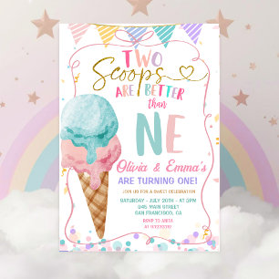 Invitation Bow Ice Cream Deux Boules Fête d'anniversaire de j