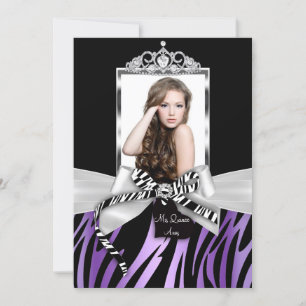 Invitation Bow & Impression Zèbre Violet Noir Photo Quinceane