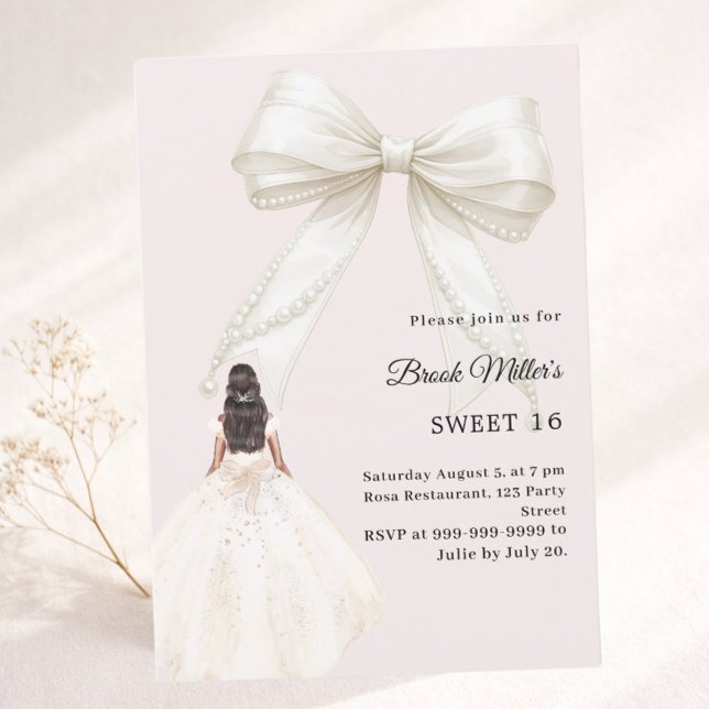 Invitation Bow ivory dress blush pink luxury Sweet 16 (Créateur téléchargé)