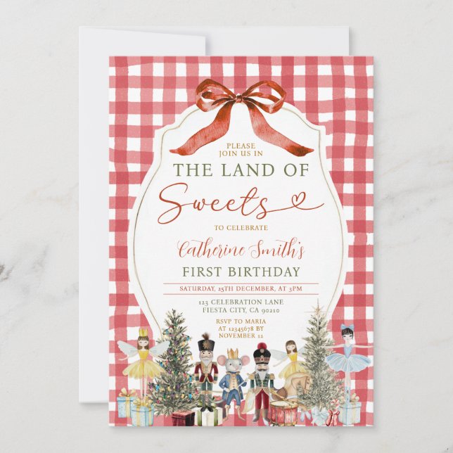 Invitation Bow Land of Sweets Anniversaire Casse-noix 1er En  (Devant)
