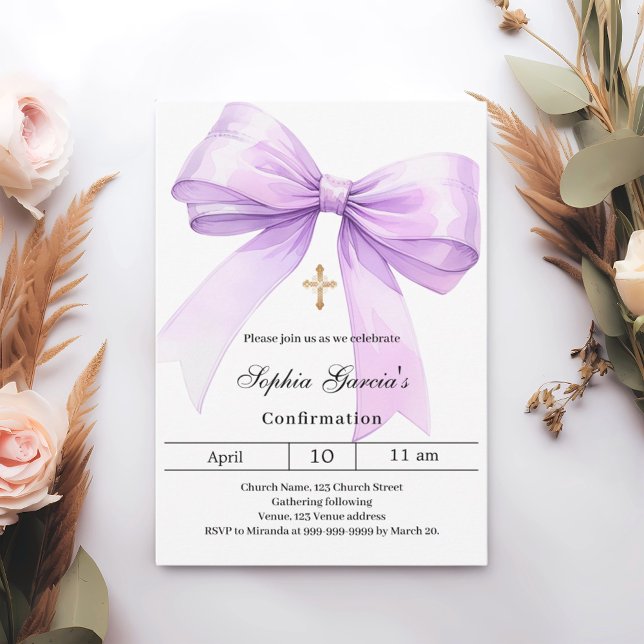 Invitation Bow lavender girl Confirmation (Créateur téléchargé)
