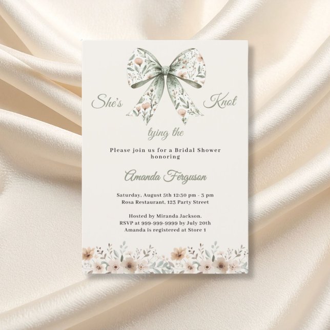 Invitation Bow neutral florals green ivory knot Bridal Shower (Créateur téléchargé)