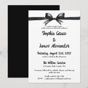 Invitation Bow noir et blanc Mariage élégant Monochrome