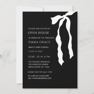 Invitation Bow noir et blanc moderne Open house Graduation