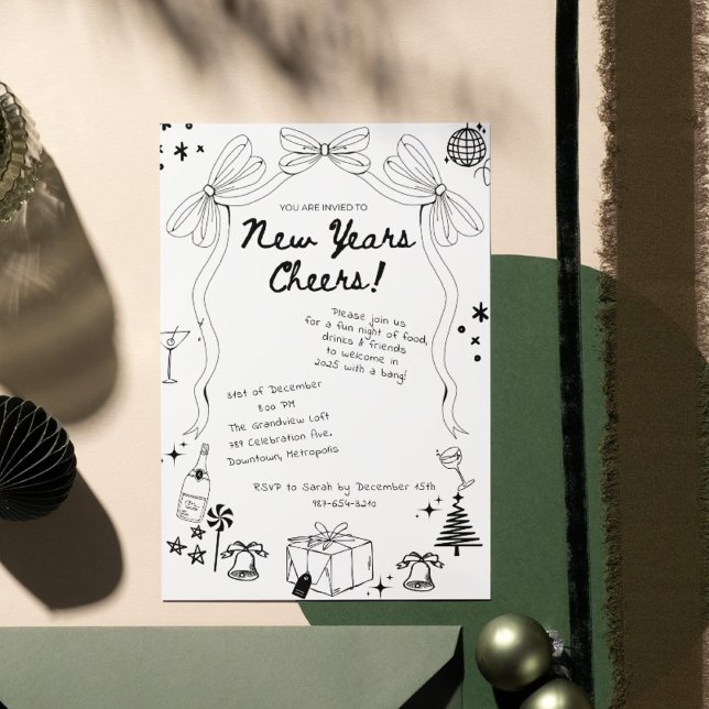 Invitation Bow Nouvel An dessiné à la main de manière fantais (Créateur téléchargé)