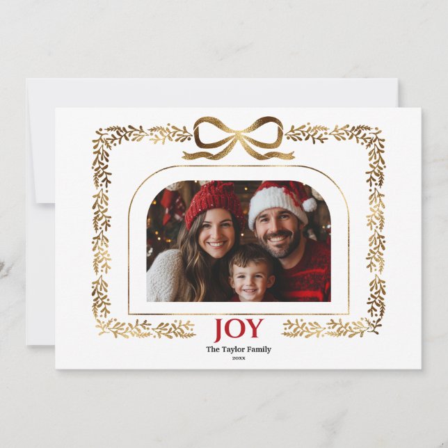 Invitation Bow or moderne Joie Noël Ribbon cadre photo (Devant)