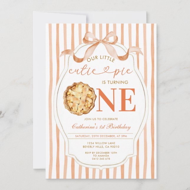 Invitation Bow Our Little Cutie Pie Fall Stripes 1er Annivers (Devant)
