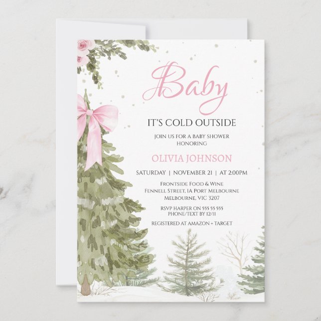 Invitation Bow Pink Tree Baby C'est du Baby shower froid (Devant)