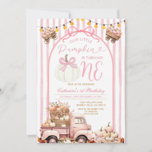Invitation Bow Pink Truck Citrouille 1er Anniversaire Striday