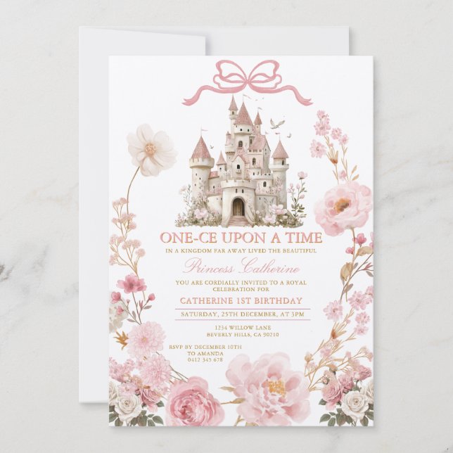 Invitation Bow Princess ONE-CE Il était une fois anniversaire (Devant)
