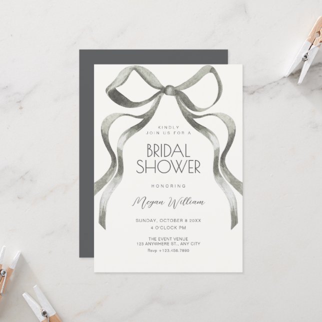 Invitation Bow ribbon bridal shower (Devant/Arrière en situation)