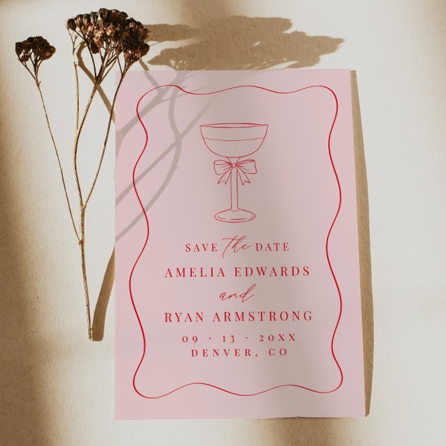 Invitation Bow Ribbon Élégant Moderne Enregistrer La Date (Créateur téléchargé)