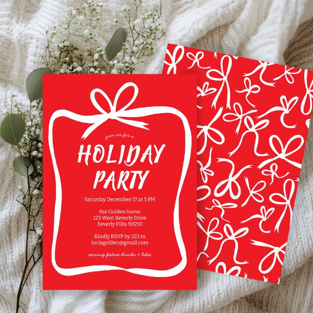 Invitation Bow Ribbon Frame Fête de Noël Fête PERSONNALISÉE (Bow Ribbon Frame Holiday Christmas Party CUSTOM Invitation
)