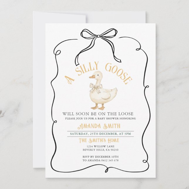 Invitation Bow Ribbon Genre Neutre Oie Baby shower (Devant)