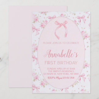 Invitation Bow rose 1er anniversaire Invitation, Bow rose flo