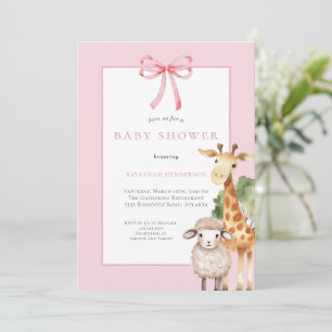 Invitation Bow rose Baby shower d'animaux en bois