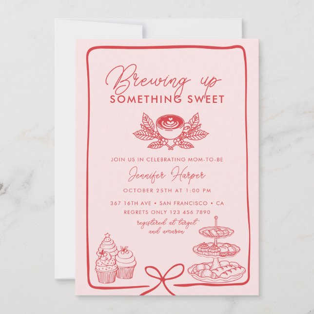 Invitation Bow rose | Baby shower doux (Devant)