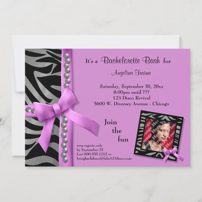 Invitation Bow Rose Chaud Avec Des Perles D'Argent Et Des Str (Devant)