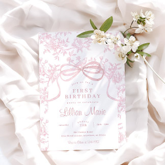 Invitation Bow rose clair et toile Anniversaire